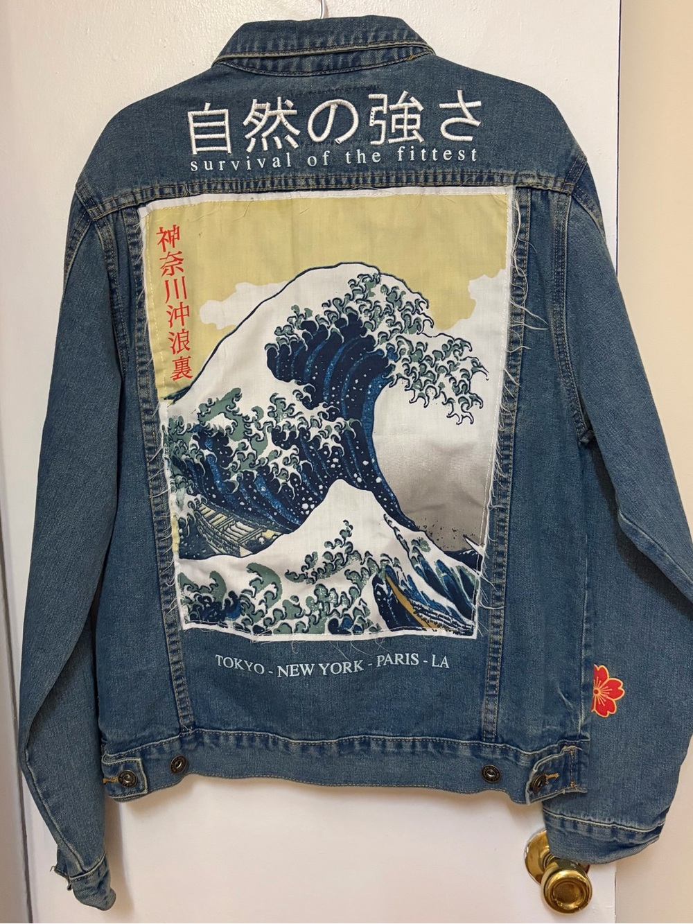 Brooklyn Cloth Blue Denim Jean Jacket Great Wave Off Kanagawa in Women's Size M